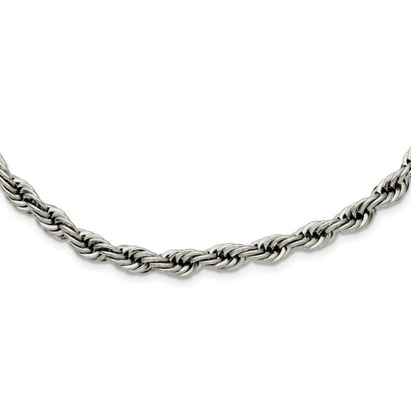 Stainless Steel Polished 6mm22in Rope Chain; 22 inch; Lobster (Fancy) Clasp; for Adults and Teens; for Women and Men