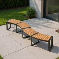 YYAo Garden Benches, Outdoor Bench, Patio Curved Bench with Slatted Seat and Metal Legs-2 Pieces