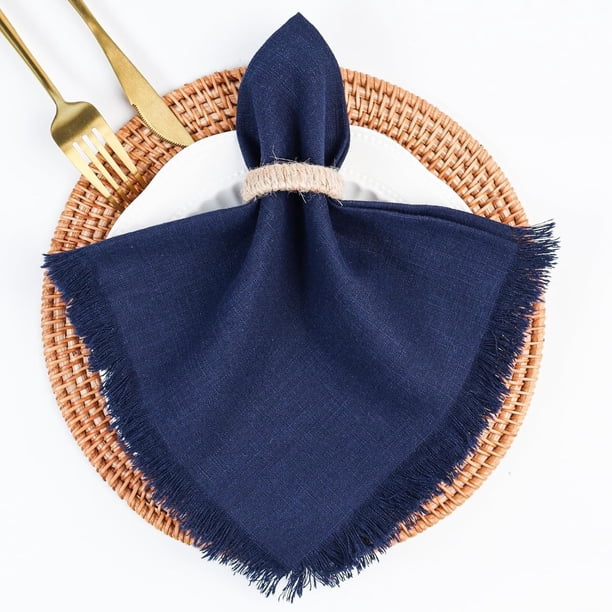 Xiao Hua 4 servilletas, servilletas con borde de lino de 18 x 18 pulgadas, adecuadas para cenas, bodas y fiestas, azul marino