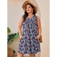 thumbnail image 2 of SHOWMALL Women's Plus Size Sleeveless Dress with Pockets, Pleated Chest Summer Sundress, Tricolor Blossoms 3X Soft Breathable Tank Dress for Beach & Vacation, 2 of 7