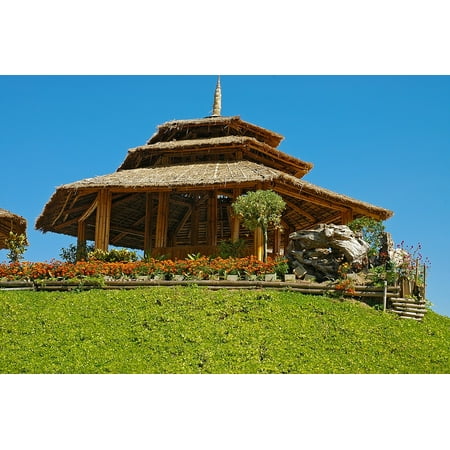 LAMINATED POSTER Temple Thailand Bamboo Hut Building Rice Straw Roof Poster Print 24 x