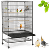 Yaheetech 52"H Metal Rolling Bird Cage with 3 Perches & 4 Feeders & Extra Storage Shelf, Black