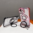 thumbnail image 3 of 360° Rotatable Magnetic Ring Stand for iPhone 13 Pro Max Case, [Compatible with Magsafe] Protective Case with Stand & Ring Holder, Luxury Transparent Women Case for iPhone 13 Pro Max, Pink, 3 of 12