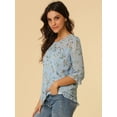 thumbnail image 2 of BluCasual De GaCon Estampado Floral De Man3/4 Con Volantes PaMujer Azul claro M, 2 of 5