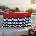 thumbnail image 4 of Black Chevron Outdoor Waterproof Pillow Covers, Geometric Navy Blue White Sea Wavy Striped Decorative Rectangle Throw Pillowcase Sofa Cushion Sham for Patio/Couch/Chair, 20"x12" 2 Pack, 4 of 8