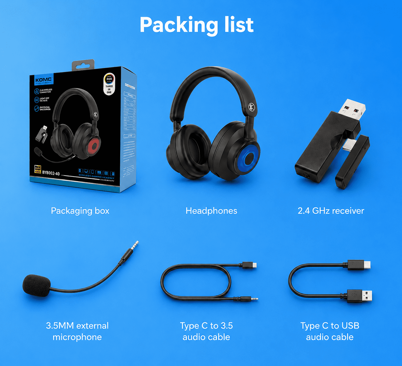 JARNHNG 2.4GHz Wireless Gaming Headset for PS5/PS4/PC/Switch, Bluetooth 5.4, Noise-Canceling Mic, RGB Lighting, 35H Playtime, Foldable, Black