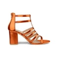 thumbnail image 3 of BLISSFUL STEP Women's Shoes Strappy Roman Block Heel Sandals Orange 7, 3 of 7