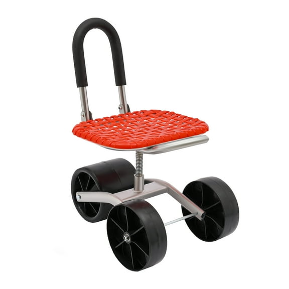 Wildnix Garden Rolling Stool Workseat, Adjustable Height 9.05-13inch, Curved Red Seat, 3 Wheels, Durable Galvanized Pipe Frame, Comfortable for Long Working Hours