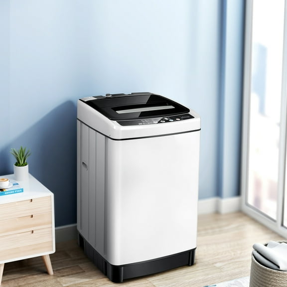 Gymax Capacity 11 lbs. Compact Full-automatic Washing Machine Laundry Washer, White