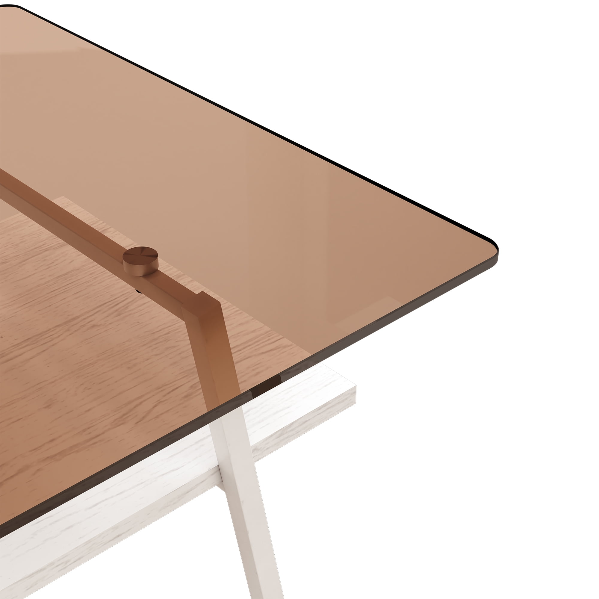 MAYEERTY Rectangle Coffee Table with Brown Tempered Glass Top and White Metal Legs
