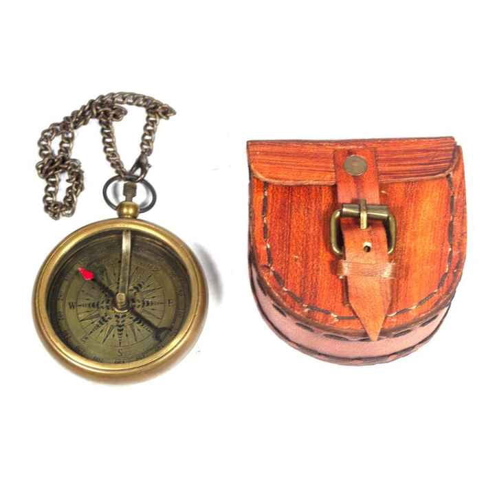 Antique Engraved Brass Compass with Leather Case Personalized Traditional Style Birthday Anniversary Bridal/Groom Gift