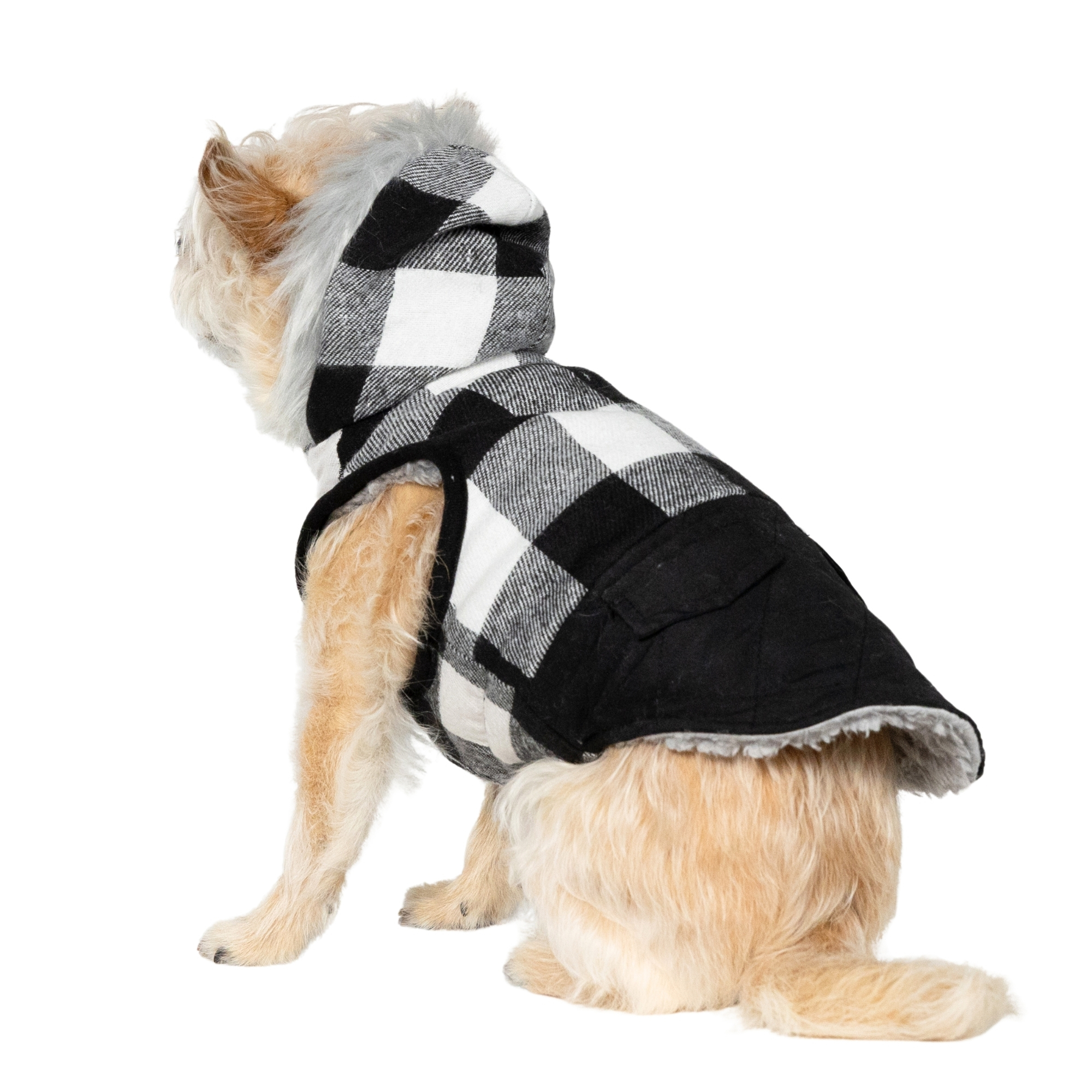 Vibrant Life Winter Coat for Cats & Dogs, Buffalo Plaid, White and Black, Extra Small