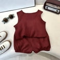 thumbnail image 4 of CPNG Toddler Baby Girls Summer Outfits Solid Color Sleeveless Vest Top and Elastic Waisted Shorts Two Piece Set(Brick Red,4-5 Years), 4 of 4