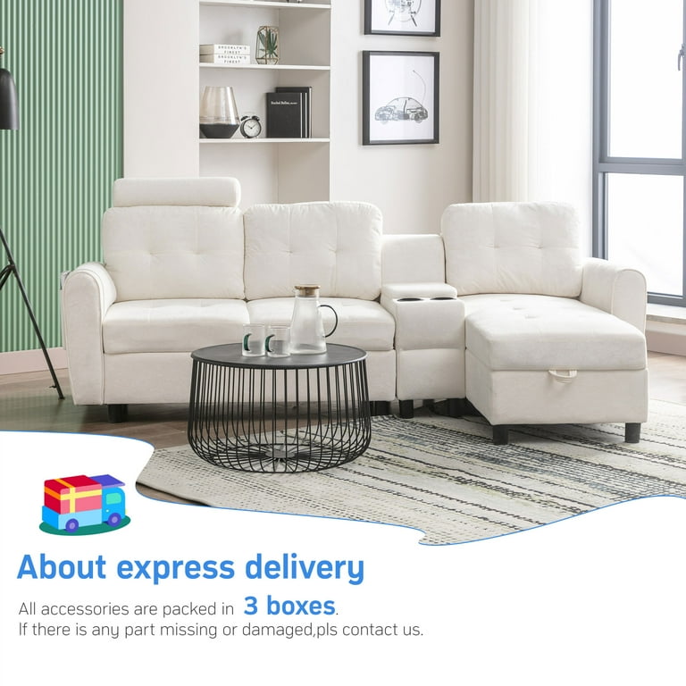 Zechuan Modern L-Shaped Sectional Sofa with Storage Chaise, Cup