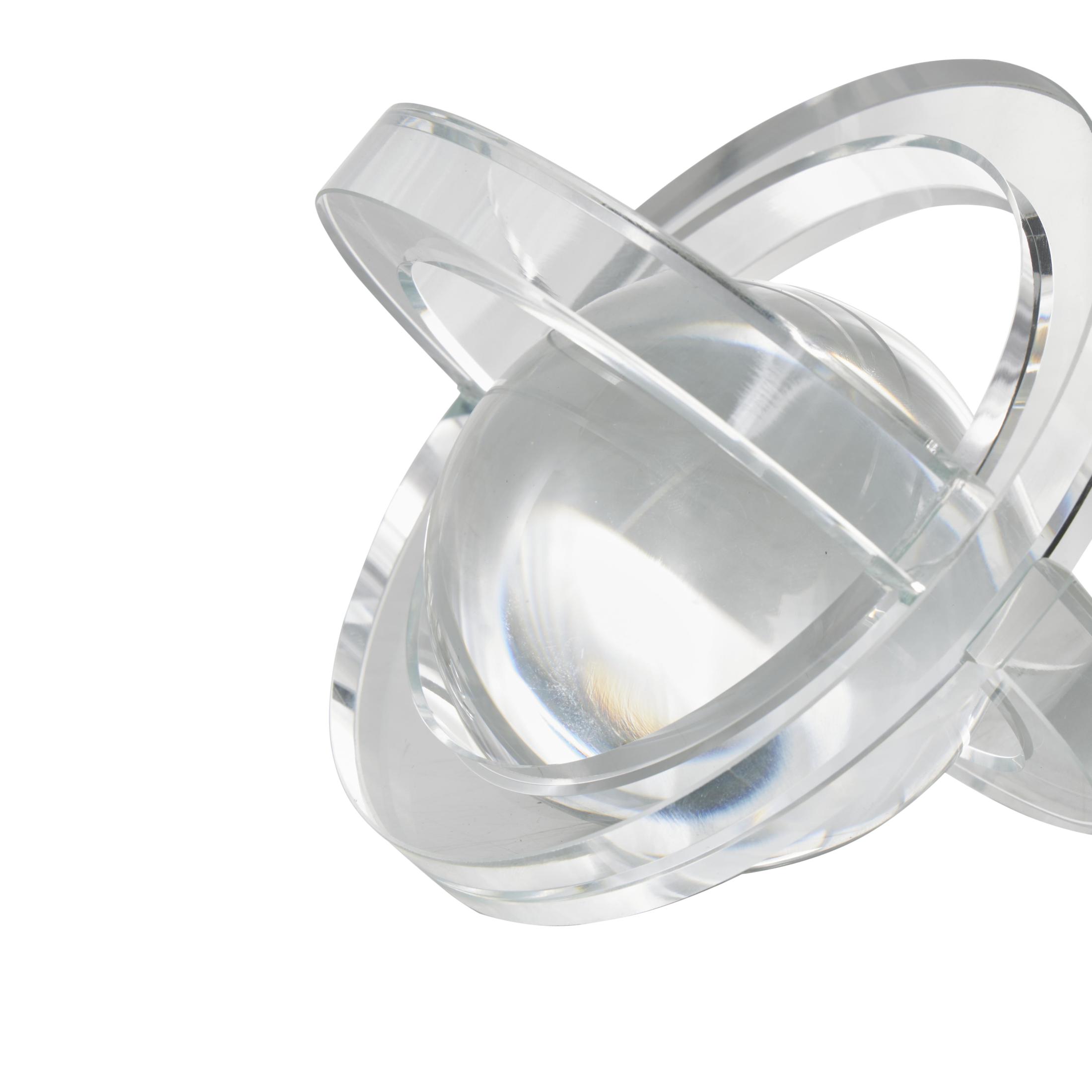 4", 4", 3"H Clear Glass Orb Geometric Sculpture with Overlapping Rings and Ball Center, by DecMode (3 Count)