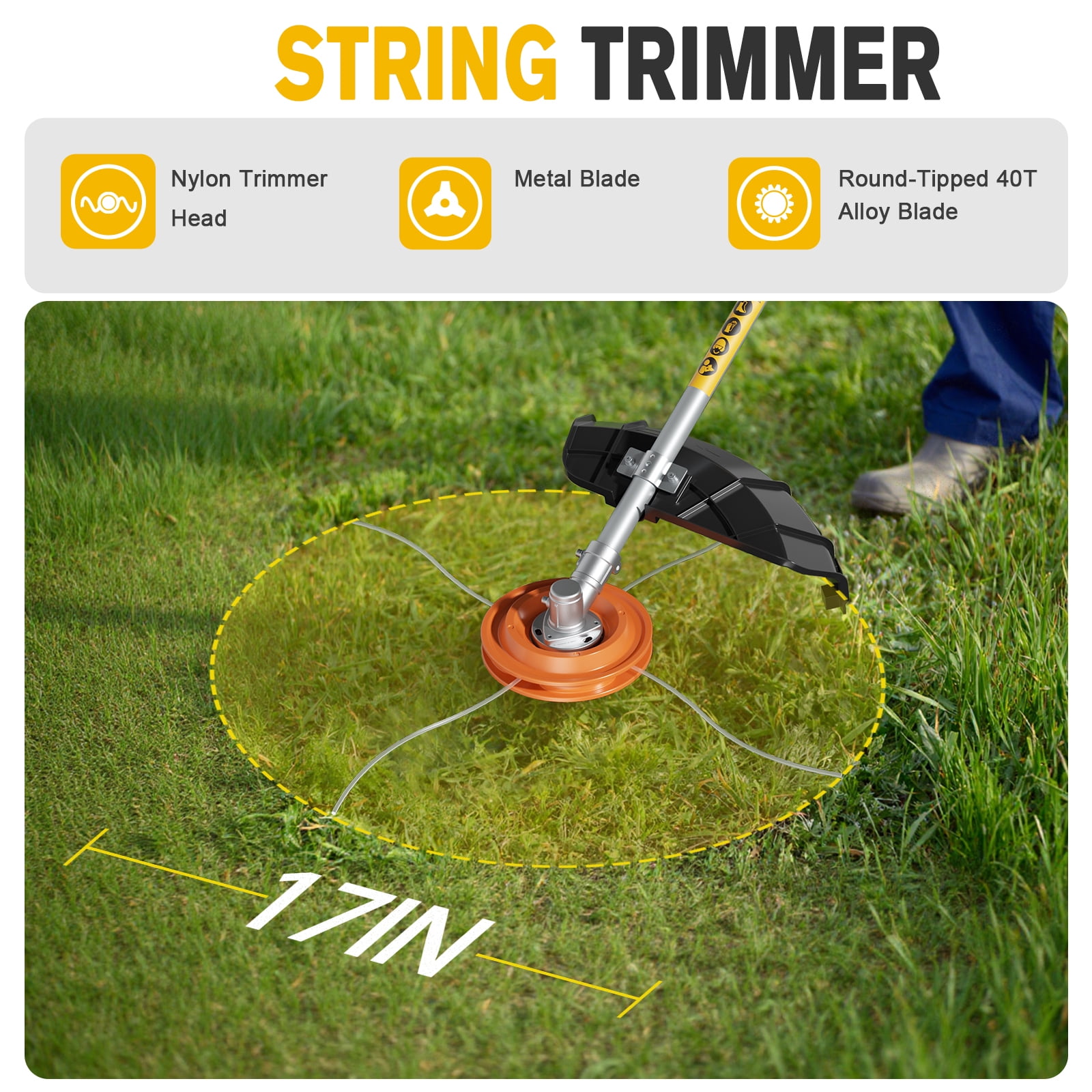 Fenbeli 4-in-1 Cordless String Trimmer, Brush Cutter, Pole Saw & Hedge Trimmer Combo, 40V Max Lithium Battery Yard Tool with 2 Batteries & Charger