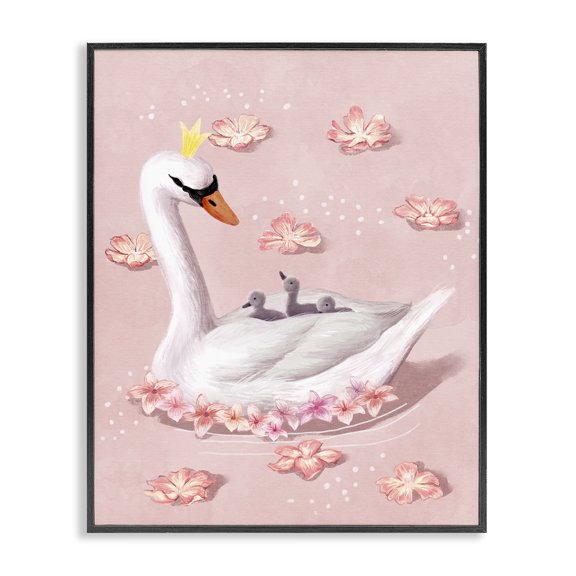 Stupell Industries Cottage Mother Swan and Chicks Black Framed Giclee Art, 16 x 20, by Ziwei Li