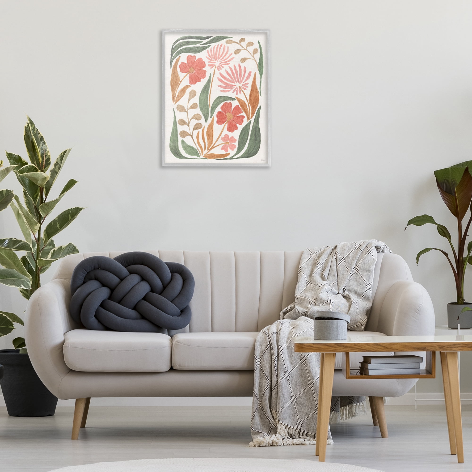 Stupell Industries Floral Abstract Pattern Botanical & Floral Painting Gray Framed Art Print Wall Art, 24 x 30