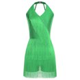 thumbnail image 4 of SiiRoh Womens Sparkly Rhinestone Dance Jumpsuit Halter Neck Sleeveless Fringed Tango Latin Leotard Green 3XL, 4 of 6