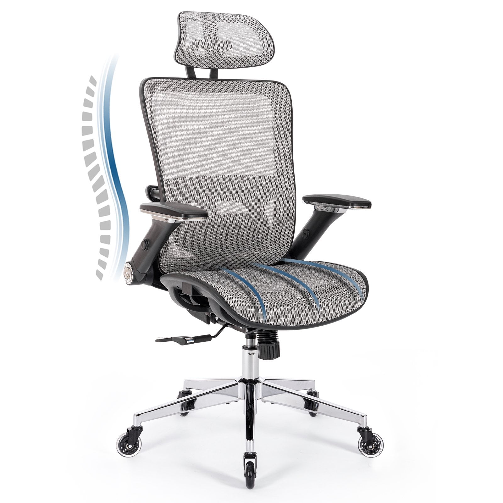Colamy Ergonomic Mesh Office Chair High Back 4D Flipup Armrests Executive Home Desk Chair Grey