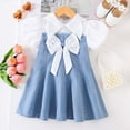 thumbnail image 2 of Xudanell Girls Toddler Dress Bubble Sleeves Girls Denim Dress with Bowknot Chic Toddler Baby Clothes, 2 of 9