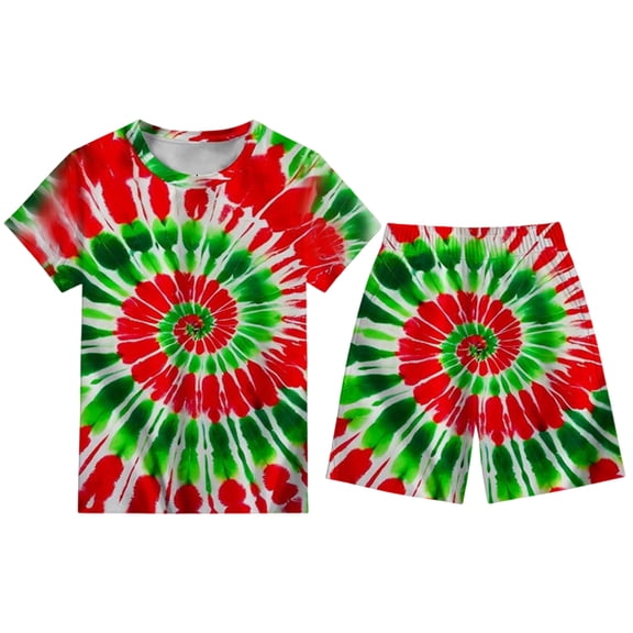 Bmisegm Kids 4th for July Outfit Printed Short Sleeve Tee and Bottoms Set Soft Breathable Summer Playwear Patriotic Shorts Set Green 7-8 Years