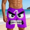 thumbnail image 2 of Telankuip Men's Spring and Summer Funny Expression Printing Beach Shorts Drawstring Elastic Waiste Swim Trunks Loose Breathable Quick Dry Comfy Five Point Board Shorts 2-Purple L, 2 of 4
