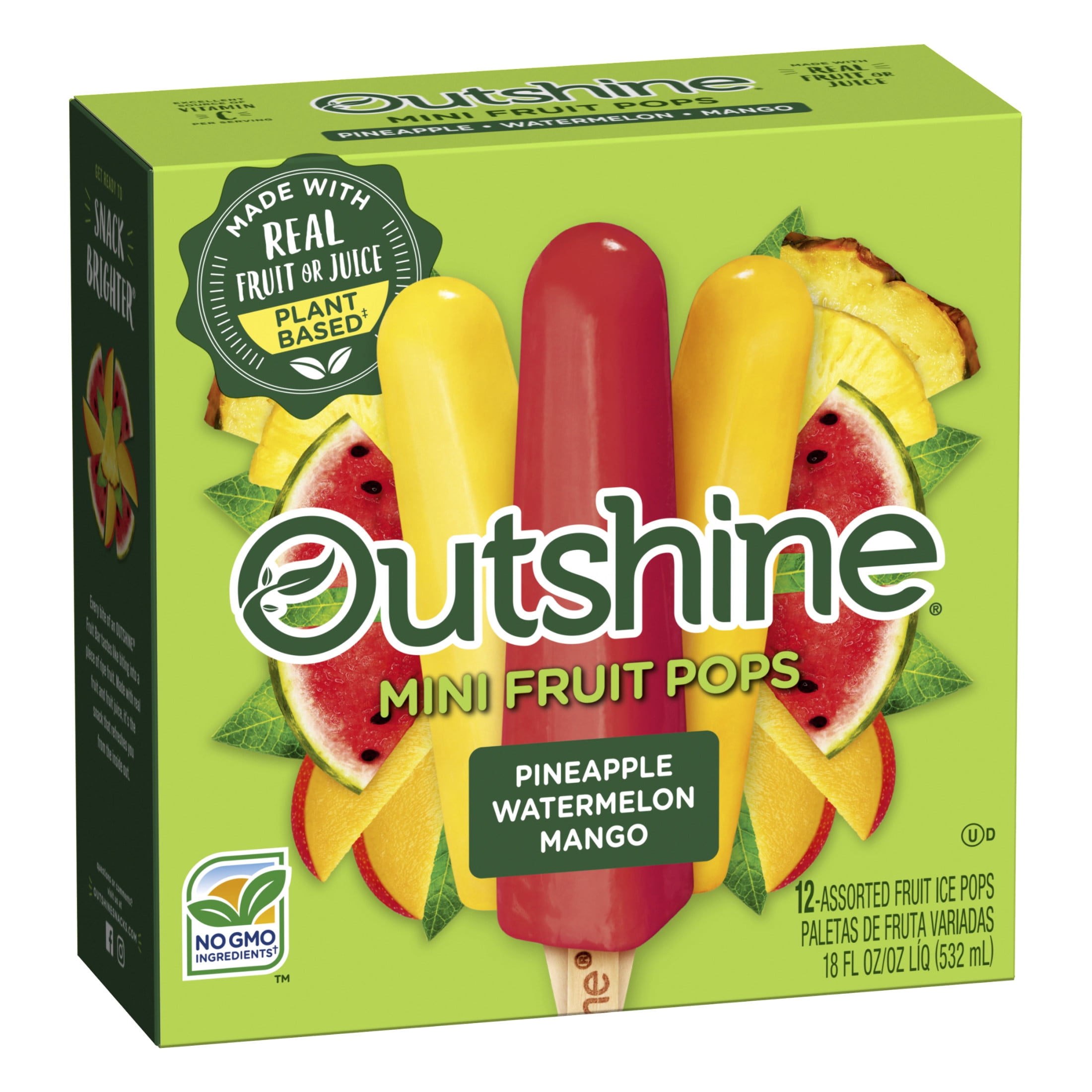Outshine Pineapple, Watermelon, and Mango Mini Fruit Pops, Variety Pack, 12 Count