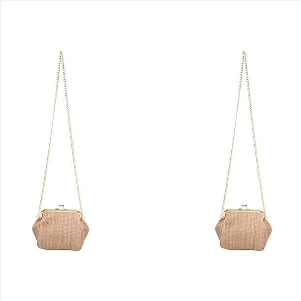 2X Bolsa Pequeños de Crossbody para Mujer Embrague de Noche Bolsa Aldaba Bolso para Señora Bolsa de Mensajero de Ratán Hembra de Paja Playa para Mujer (Marrón)