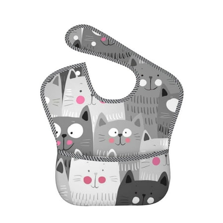 Bingfone Mess-Proof Baby Bib - Waterproof Bib For Baby Boy Or Girl With Food Catcher Pocket, Unisex-Cats Group