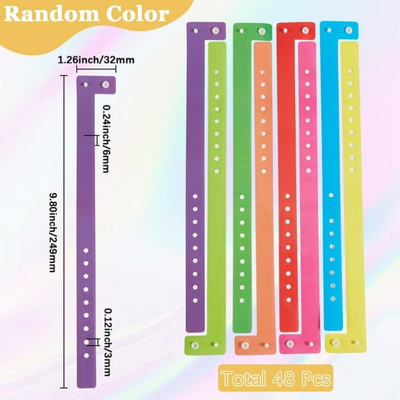 48Pcs Event Wristbands Colored Armbands PVC Plastic Adjustable Lightweight Waterproof Party Concert Neon Wrist Bands Bracelets for Events Club Meeting Security ID Badge Identification
