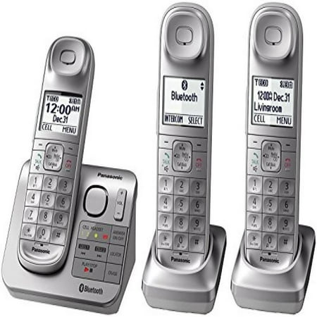 Panasonic Dect 6 Bluetooth Panasonic KX-TGL463S Dect 6.0 link2Cell Bluetooth 3-Handset Landline Telephone, Silver & White (Certified Refurbished) ()