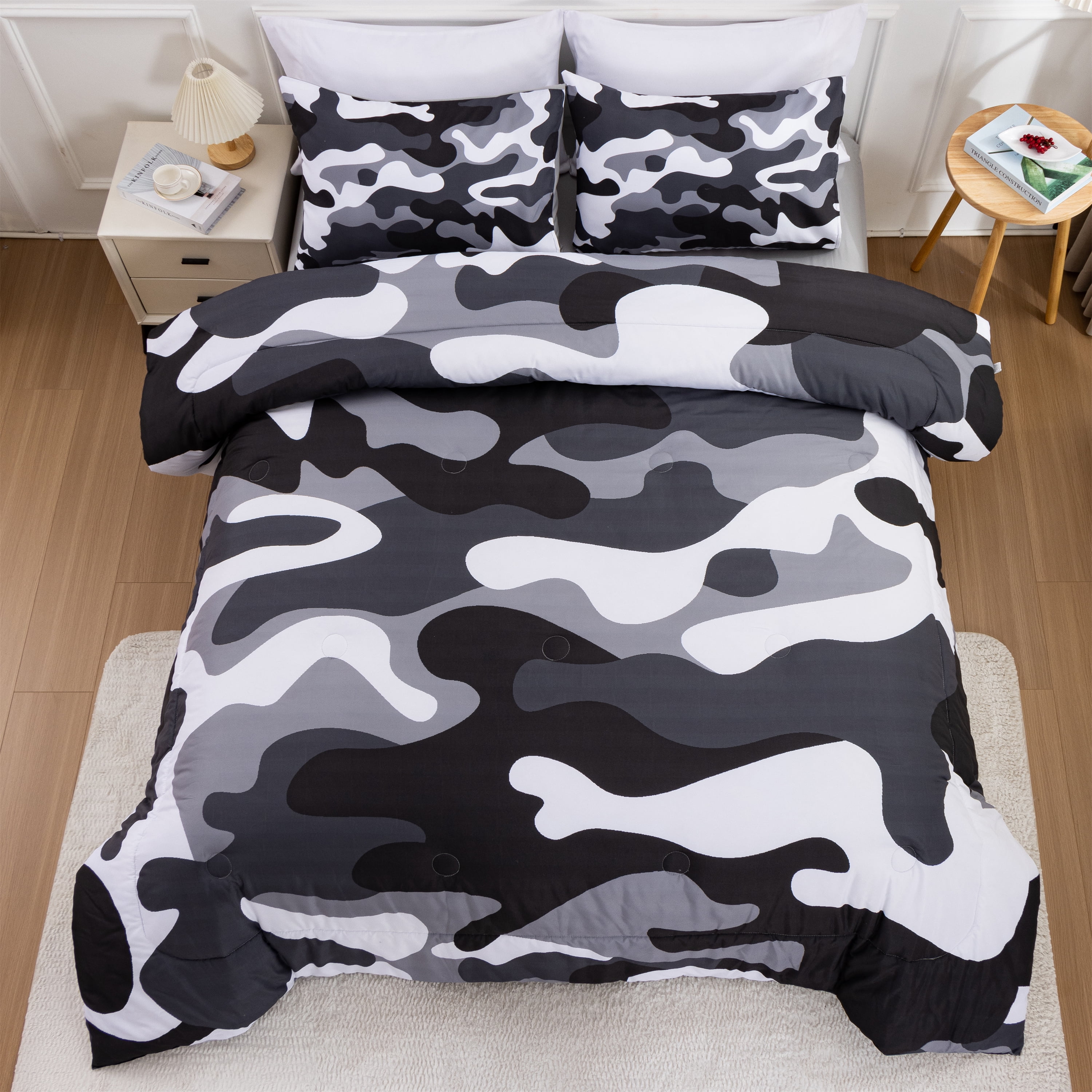 Btargot 3PCS Camouflage Bedding Set Twin Boys Camo Pattern Comforter Set Gray All Season Kids Bed