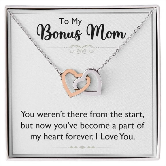 To my bonus Mom, Meaningful Message Card Love Knot Necklace for Birthday, Mother's Day, Christmas - Jewelry Gift box,
