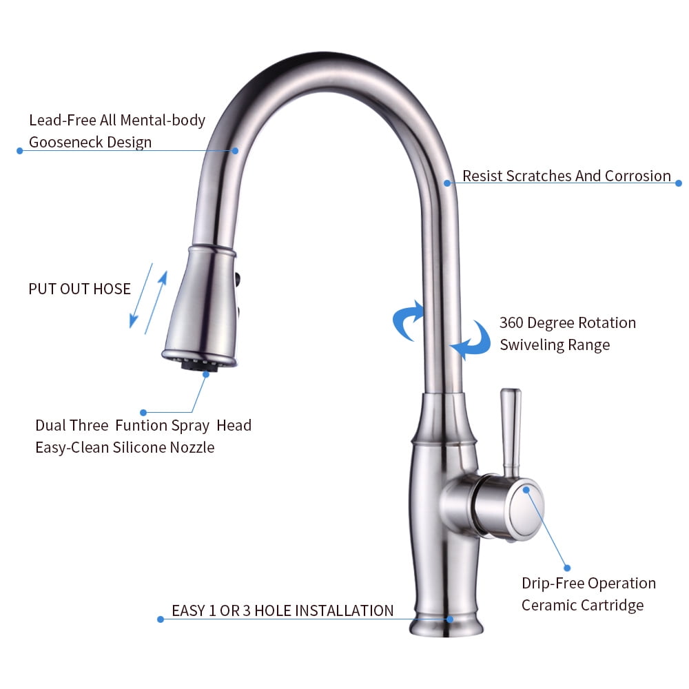 Kepooman 8405 Kitchen Faucet, Bathroom Single Handle High Arc Pull out Faucet for Home, Pull Down Single Level Stainless Steel Kepooman 8405 Kitchen Faucet, Bathroom Single Handle High Arc Pull out Faucet for Home, Pull Down Single Level Stainless Steel