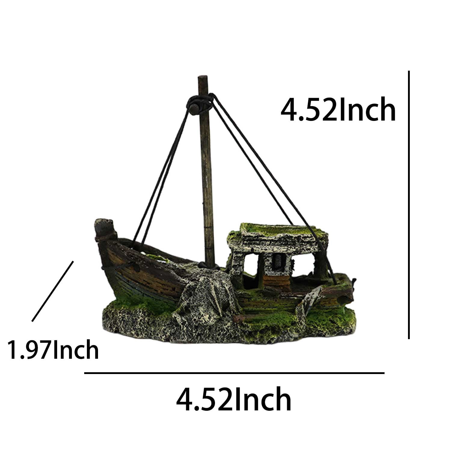 2Pcs Resin Ship Decor for Aquarium - 5 Style Options (Pirate Ship, Sunken Ship, Red Net Ship, Shipwreck, Blue Sail Ship) Aquatic Ornament with Hiding Caves