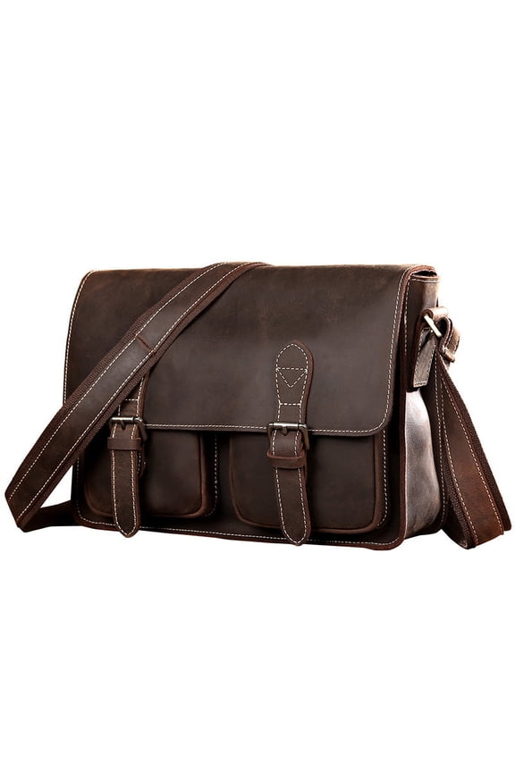 - Crazy Horse Shoulder Bag Messenger Bag Leather Business Bag for Men