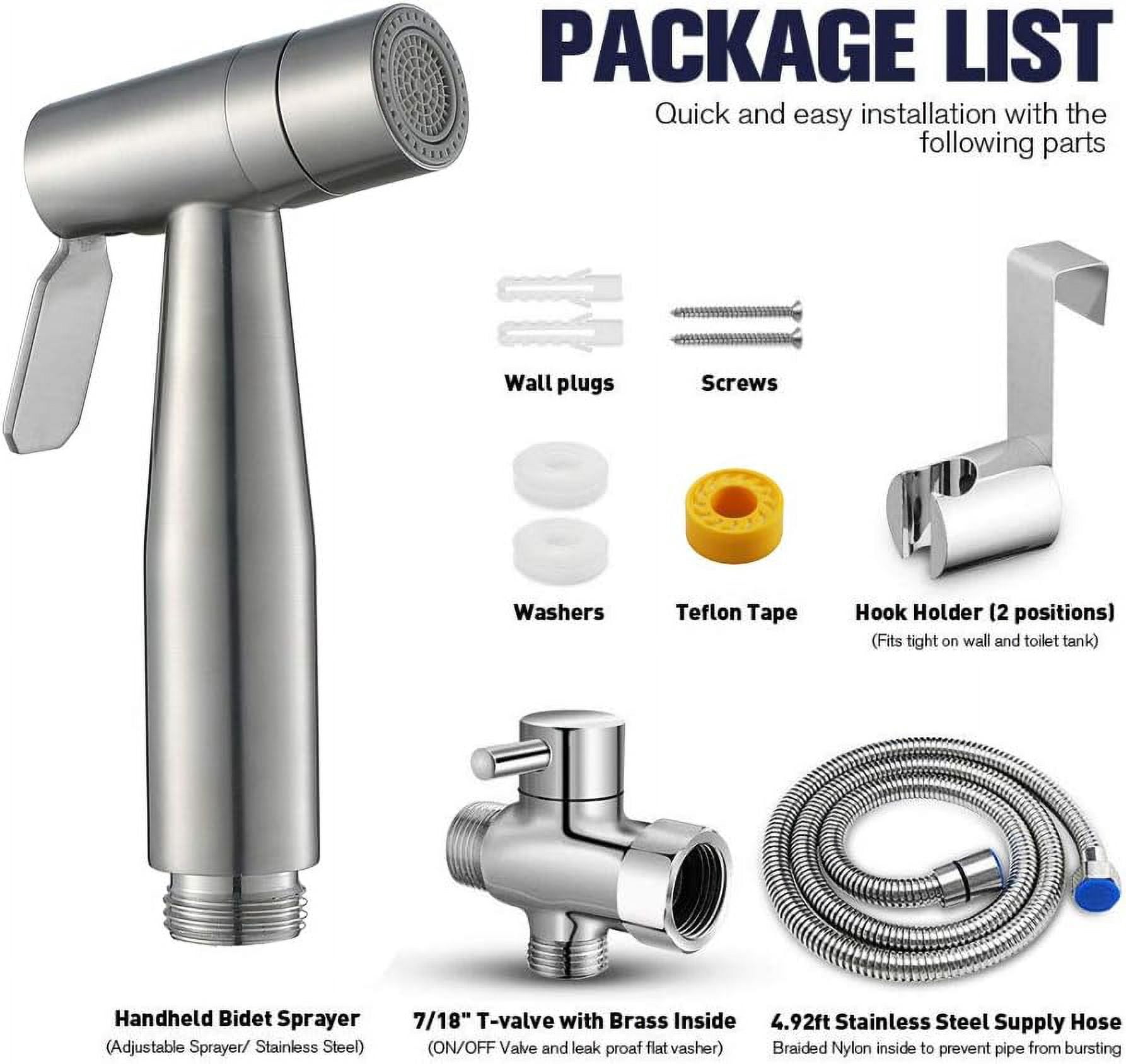 Bidet Sprayer with Single Cold Water Brushed 304 Stainless Steel Portable Cloth Diaper Washer Shower Sprayer Set Wall Mounted Bathroom Shower Bidet Tap for Personal Hygiene