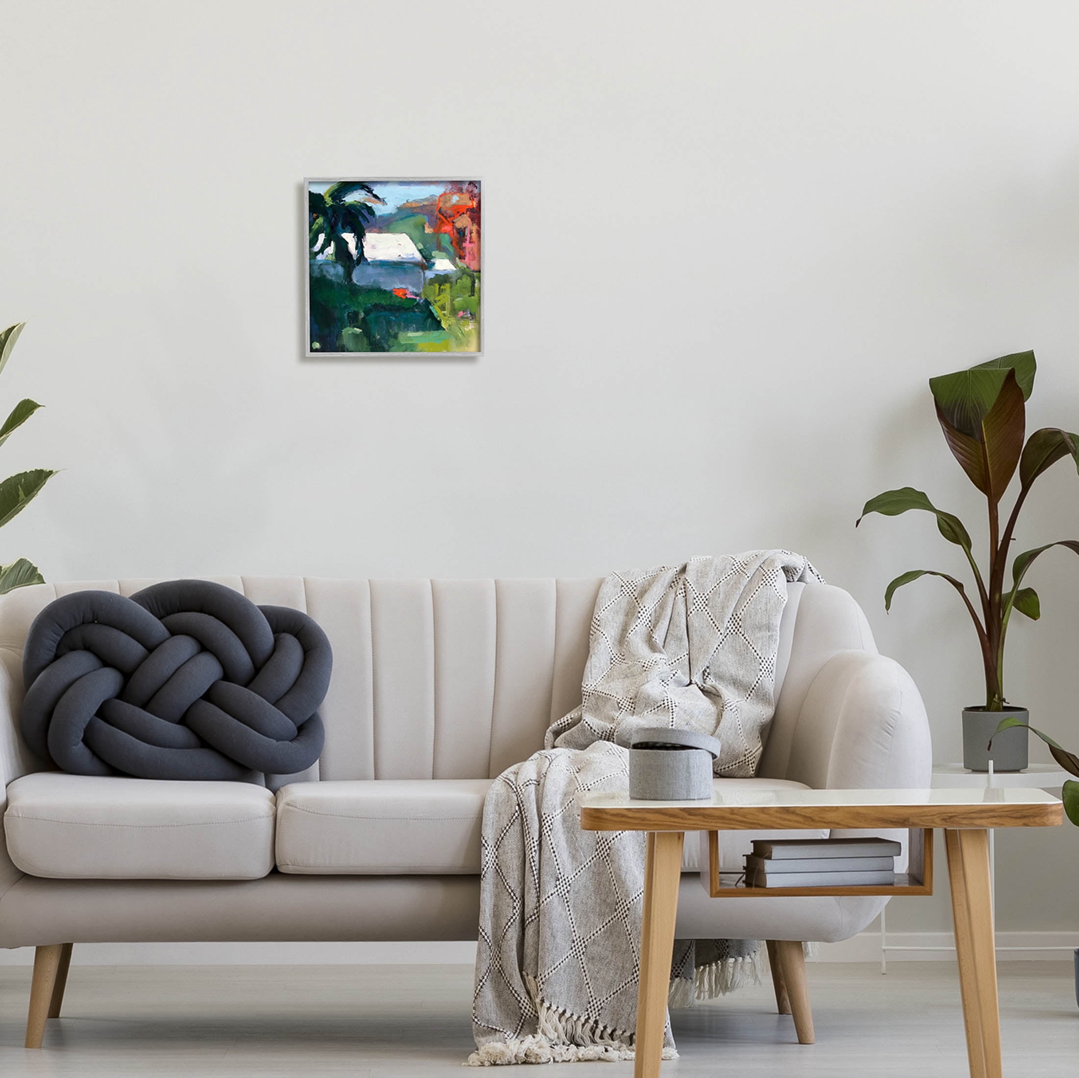Stupell Industries Modern Tropical House Scenery Painting Gray Framed Art Print Wall Art, Design by Page Pearson Railsback