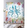 thumbnail image 3 of Octopus Coastal Semi Sheer Window Curtains 96 Inches Long, Blue Nautical Summer Beach Ocean Rod Pocket Voile Silky Chiffon Curtain Light Filtering Drapes for Living Room, Kitchen, 52"x96", 2 Panels, 3 of 9