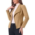 thumbnail image 4 of Blazer de drapeado de ante sintético para mujer INSPIRE CHIC, con cuello, mangas largas y abertura frontal, talla M, color caqui, 4 of 6