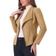 thumbnail image 4 of Blazer de drapeado de ante sintético para mujer INSPIRE CHIC, con cuello, mangas largas y abertura frontal, talla M, color caqui, 4 of 6