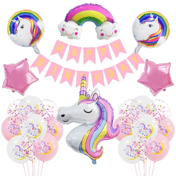 Kit de globos con forma de arcoíris con forma de unicornio, 25 unidades, para cumpleaños infantiles,