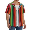 thumbnail image 2 of Goofa Mexican Serape Blanket Stripes Printed Men's Casual Short-sleeved Shirt,Lightweight Breathable Button-down,Summer Casual men's top,Versatile Fashion shirt-Medium, 2 of 7