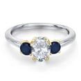 thumbnail image 3 of Gem Stone King 925 Silver and 10K Yellow Gold White Topaz and Blue Sapphire 3-Stone Engagement Ring for Women | 1.44 Cttw | Oval 7X5MM and Round 3.5MM | Gemstone Birthstone | Size 5,6,7,8,9, 3 of 6