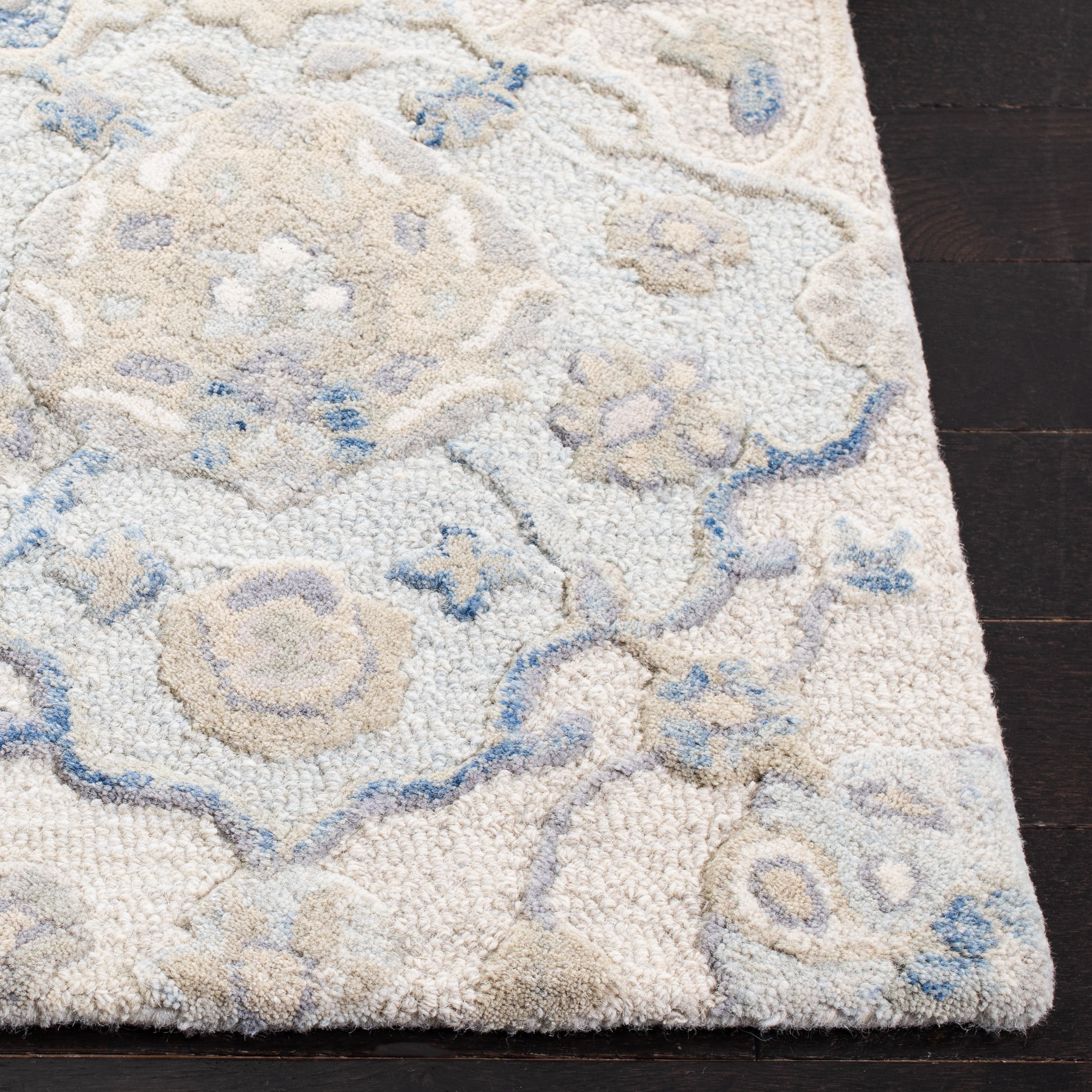 SAFAVIEH Glamour Charmaine Floral Wool Runner Rug, Grey/Blue, 2'3" x 10'
