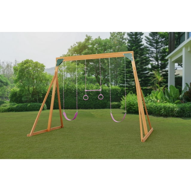 Trailside Wooden Swingset with Two Swings & Trapeze - Available in 7 Color Options!