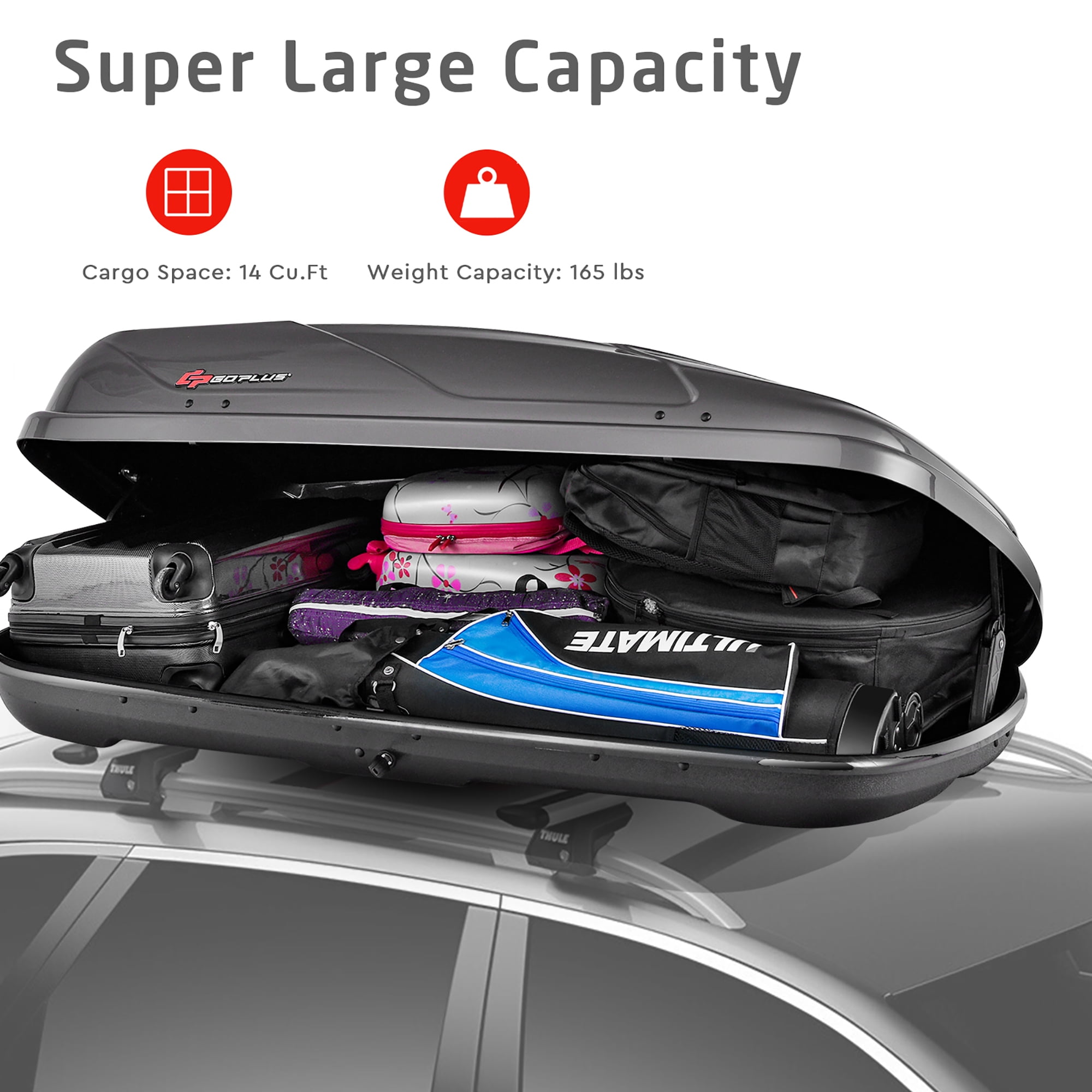 Goplus 14 Cubic Feet Cargo Box Dual Sided Opening Rooftop Carrier Heavy Duty Grey Walmart