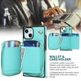 thumbnail image 5 of Crossbody Wallet Case for iPhone 13, RFID Blocking PU Leather Zipper Handbag Purse Flip Cover, Kickstand Case with Card Slots Holder Wrist Strap Lanyard For iPhone 13, Mint, 5 of 12