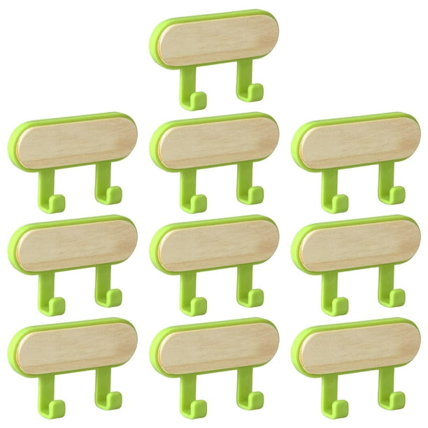 Perchero de pared de madera multifuncional, adhesivo, portátil, para el hogar, 10 unidades 2 Ganchos Verde